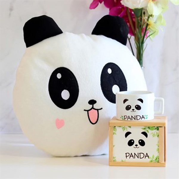 Ahşap Kutusunda Sevimli Panda Kupa Bardak Ve Yastık SetiMarkasızGM00018