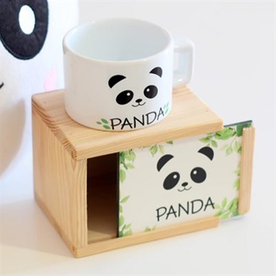 Ahşap Kutusunda Sevimli Panda Kupa Bardak Ve Yastık SetiMarkasızGM00018