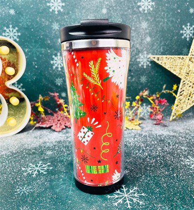 Kırmızı Yeni Yıl Tasarımlı Mug Bardak Filtre Kahve Kupa Baston Şeker Ve Kokulu Mum Yılbaşı SetigiftmodaGmhs101333