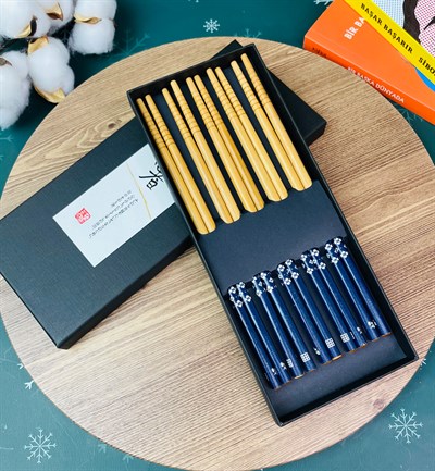Koyu Mavi Desenli Chopstick 5'li Set giftmodaGm-4300-3