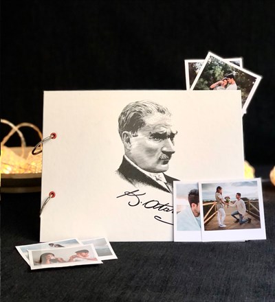 Kişiye Özel 20 Fotoğraflı M.Kemal Atatürk Tasarımlı Siyah Sayfa Kendin Yap Fotoğraf Albümü Beyaz Kalem HediyeliGiftmodaAtatürk-Albüm-Ko